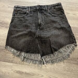 Free People Bailey Denim Asymmetrical Fringe Hem Skirt Size 31